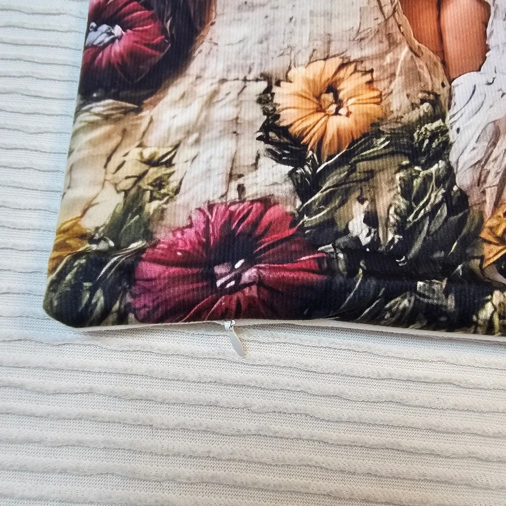 Three Girls Braids Flowers Graphic Throw Pillow Cover 17.5x17.5 Square Decor